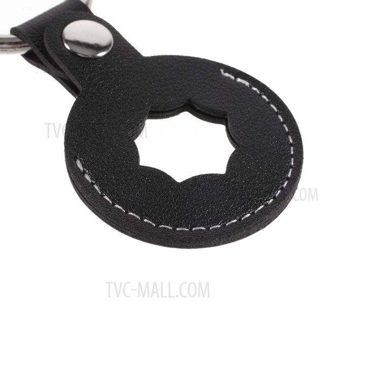 Octagon PU Leather Protective Case Sleeve Cover Skin with Key Ring for Apple AirTag Locator - Black-5
