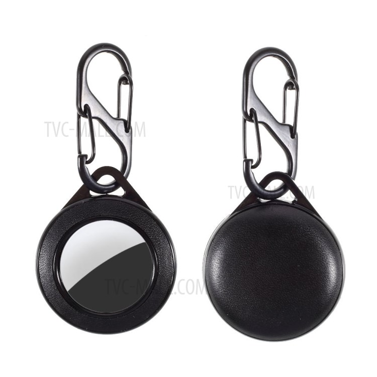 For Apple AirTag Tracker Case PC+PU Protective Sleeve Cover Keychain Holder - Black-1
