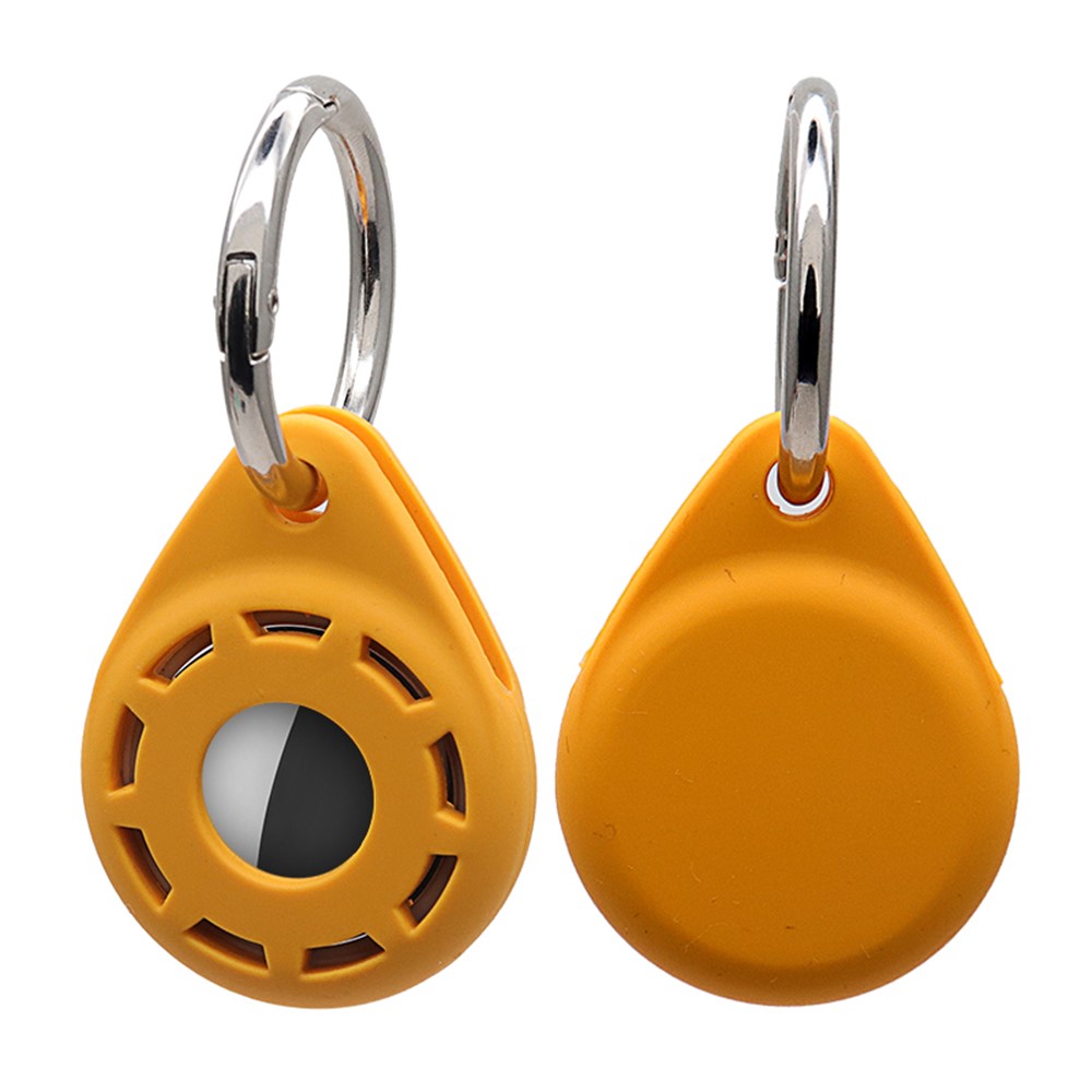 Anti-Drop Silicone Protective Case Cover with Ring Buckle for Apple AirTag Bluetooth Locator - Yellow-1