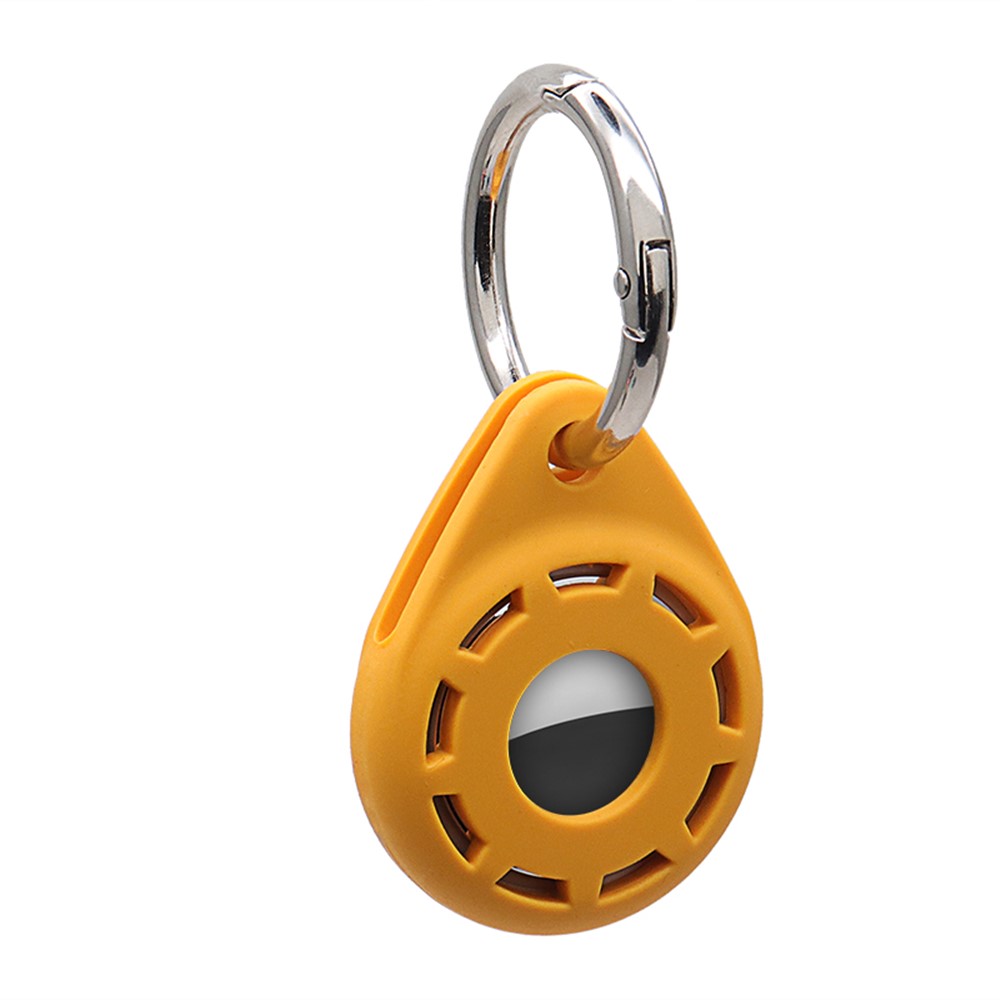 Anti-Drop Silicone Protective Case Cover with Ring Buckle for Apple AirTag Bluetooth Locator - Yellow-2