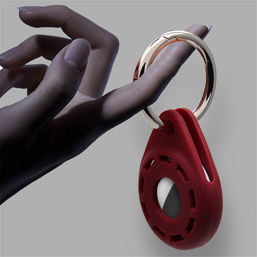 Anti-Drop Silicone Protective Case Cover with Ring Buckle for Apple AirTag Bluetooth Locator - Yellow-6