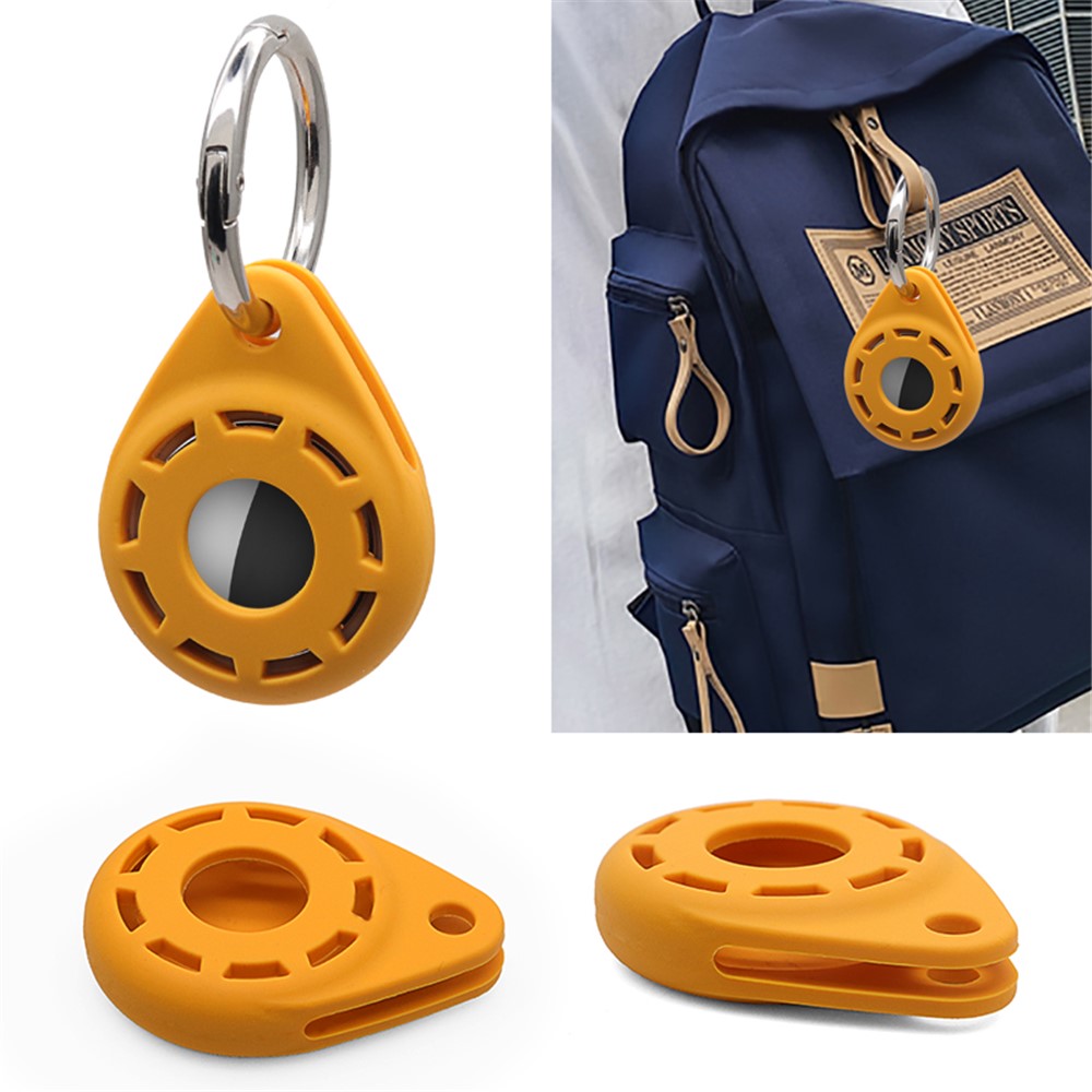 Anti-Drop Silicone Protective Case Cover with Ring Buckle for Apple AirTag Bluetooth Locator - Yellow-9