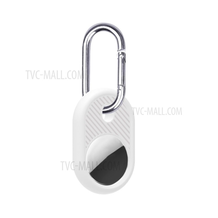 TPU Twill Texture Protective Sleeve Cover Case with Anti-lost Keychain for Apple AirTag Locator - White-1