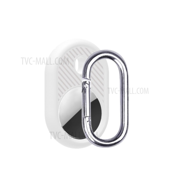 TPU Twill Texture Protective Sleeve Cover Case with Anti-lost Keychain for Apple AirTag Locator - White-3