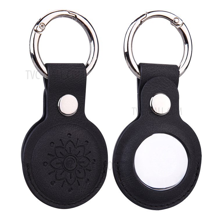 Imprinting PU Leather Protective Case with Keychain Ring for Apple AirTag - Black-1