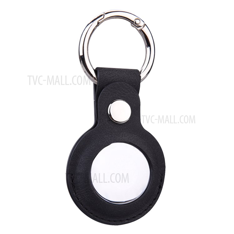 Imprinting PU Leather Protective Case with Keychain Ring for Apple AirTag - Black-2