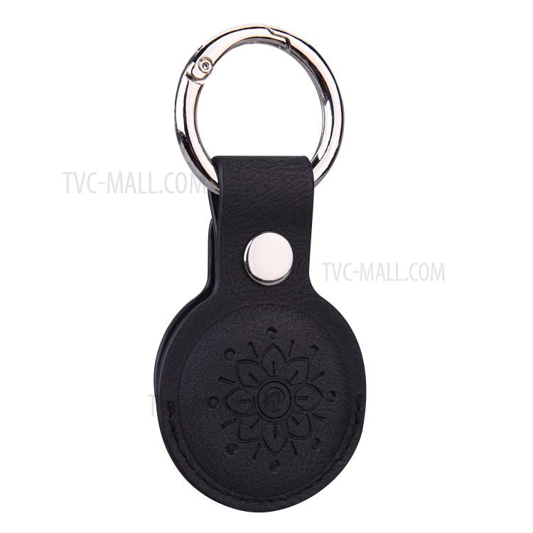 Imprinting PU Leather Protective Case with Keychain Ring for Apple AirTag - Black-3