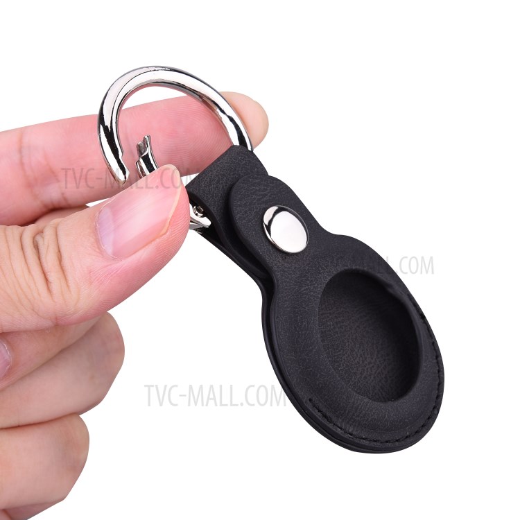 Imprinting PU Leather Protective Case with Keychain Ring for Apple AirTag - Black-4