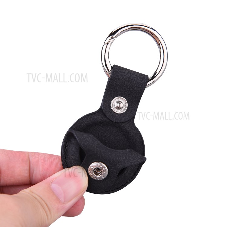 Imprinting PU Leather Protective Case with Keychain Ring for Apple AirTag - Black-5