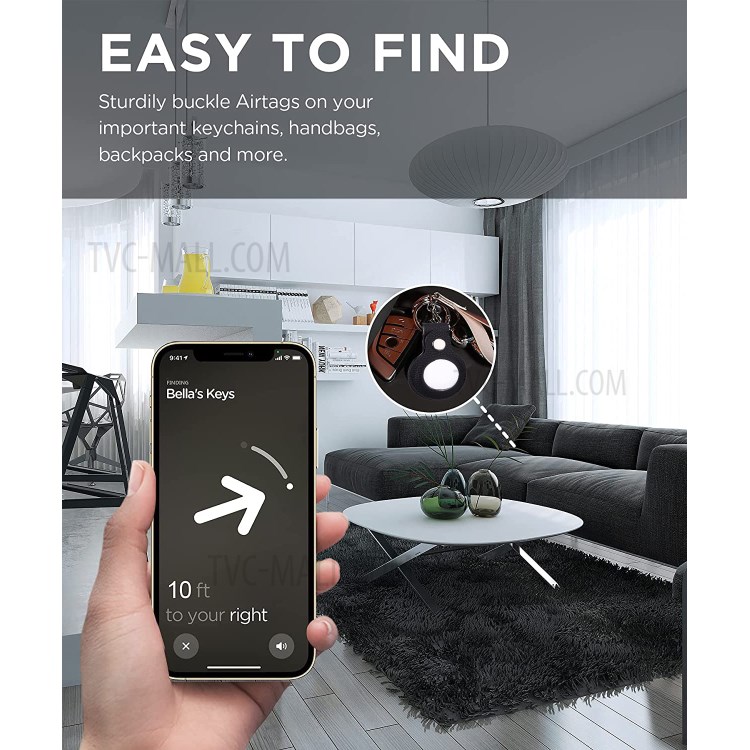 Imprinting PU Leather Protective Case with Keychain Ring for Apple AirTag - Black-6