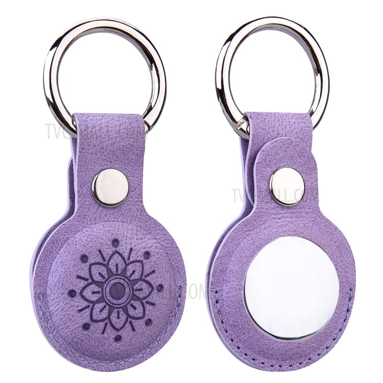 Imprinting PU Leather Protective Case with Keychain Ring for Apple AirTag - Purple-1