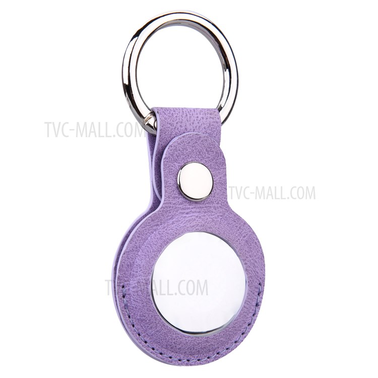 Imprinting PU Leather Protective Case with Keychain Ring for Apple AirTag - Purple-2