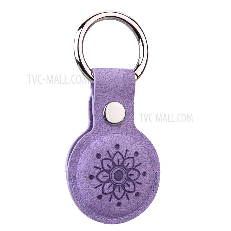 Imprinting PU Leather Protective Case with Keychain Ring for Apple AirTag - Purple-3