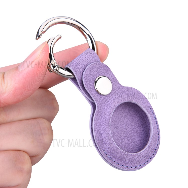 Imprinting PU Leather Protective Case with Keychain Ring for Apple AirTag - Purple-4