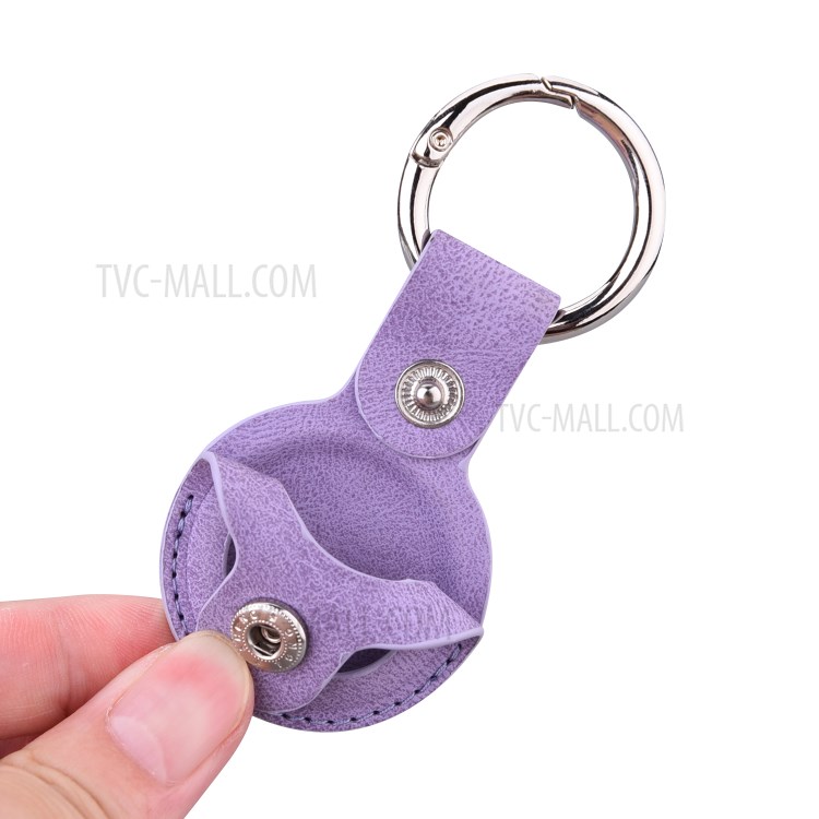 Imprinting PU Leather Protective Case with Keychain Ring for Apple AirTag - Purple-5
