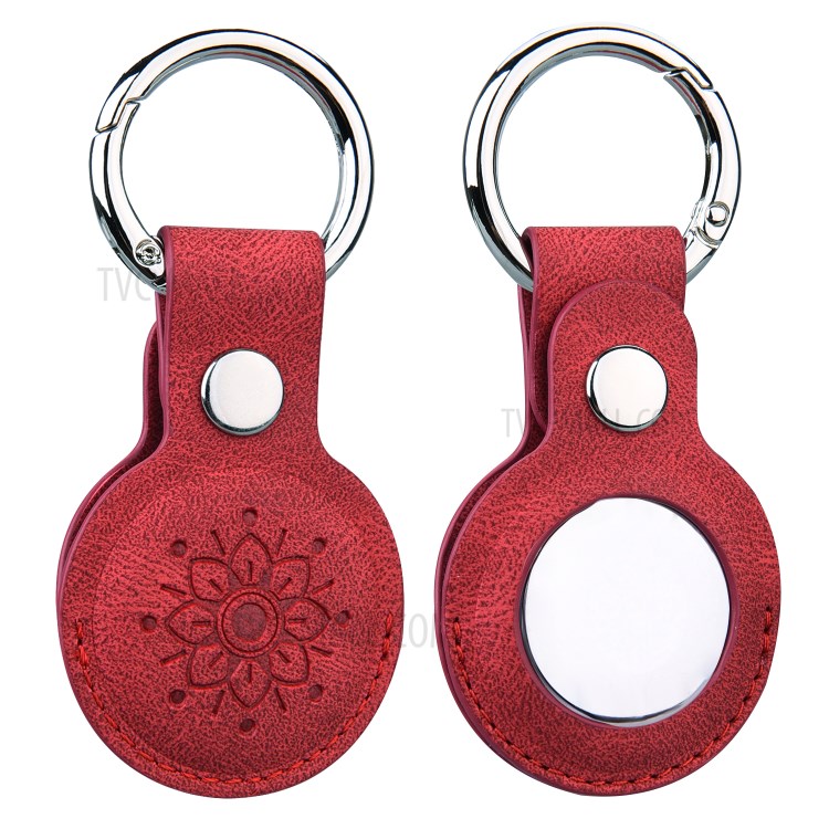 Imprinting PU Leather Protective Case with Keychain Ring for Apple AirTag - Red-1