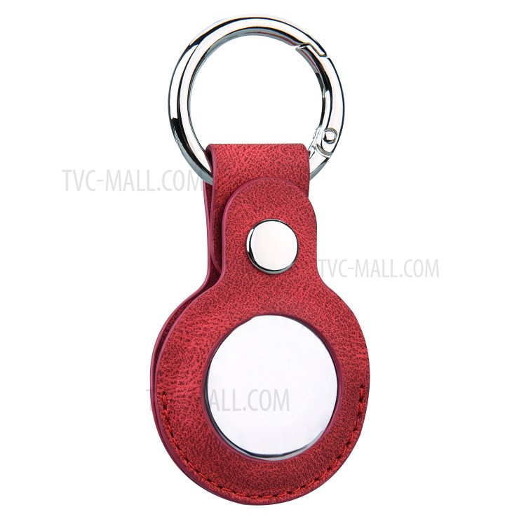 Imprinting PU Leather Protective Case with Keychain Ring for Apple AirTag - Red-2