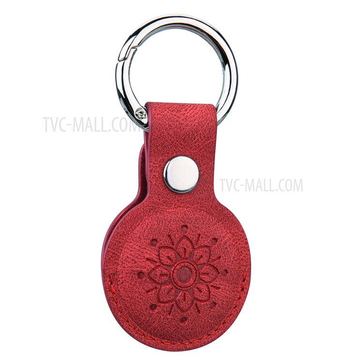 Imprinting PU Leather Protective Case with Keychain Ring for Apple AirTag - Red-3