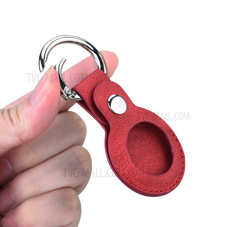 Imprinting PU Leather Protective Case with Keychain Ring for Apple AirTag - Red-4