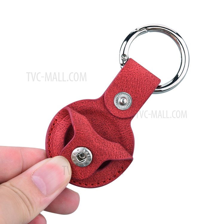 Imprinting PU Leather Protective Case with Keychain Ring for Apple AirTag - Red-5