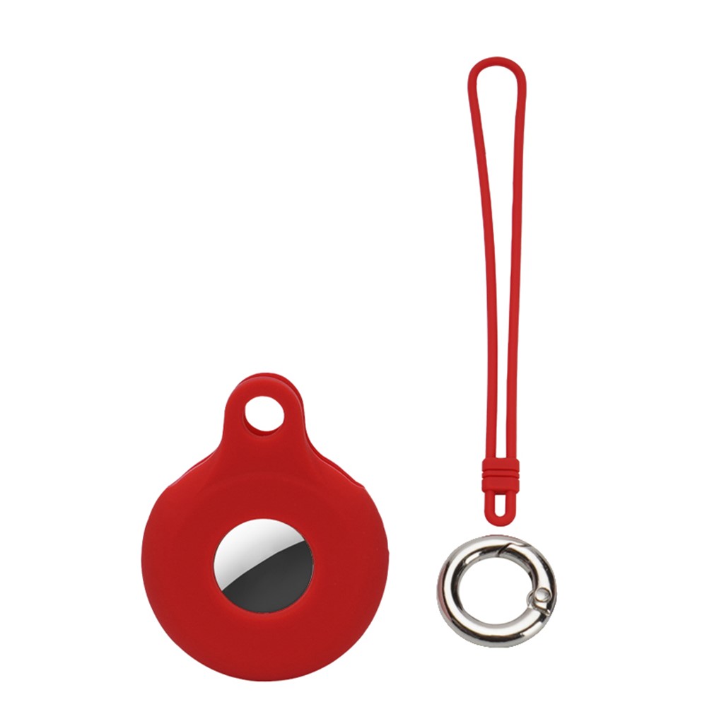 Round Silicone Anti-lost Protective Case Cover with Buckle Rope for Apple AirTag Bluetooth Locator - Red-1