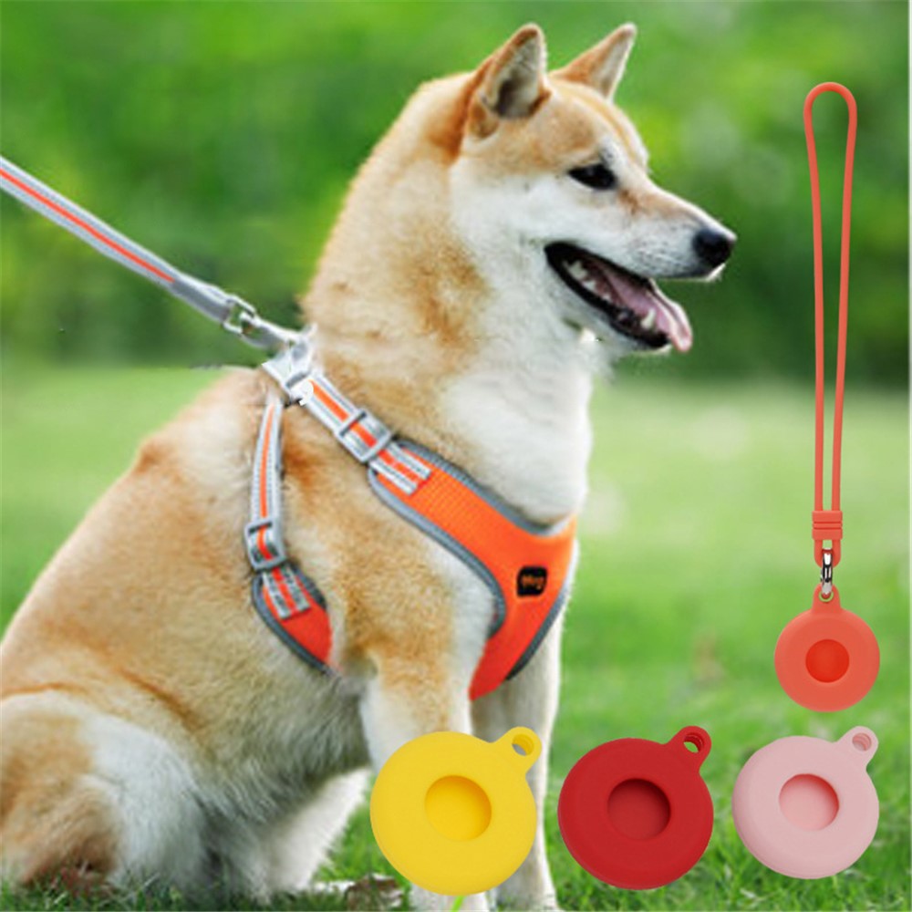 Round Silicone Anti-lost Protective Case Cover with Buckle Rope for Apple AirTag Bluetooth Locator - Red-3
