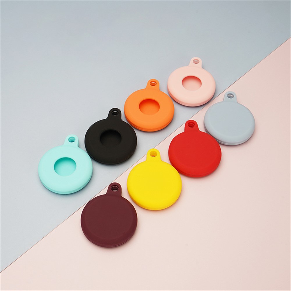 Round Silicone Anti-lost Protective Case Cover with Buckle Rope for Apple AirTag Bluetooth Locator - Red-4