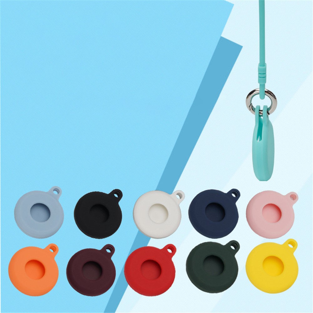 Round Silicone Anti-lost Protective Case Cover with Buckle Rope for Apple AirTag Bluetooth Locator - Red-5