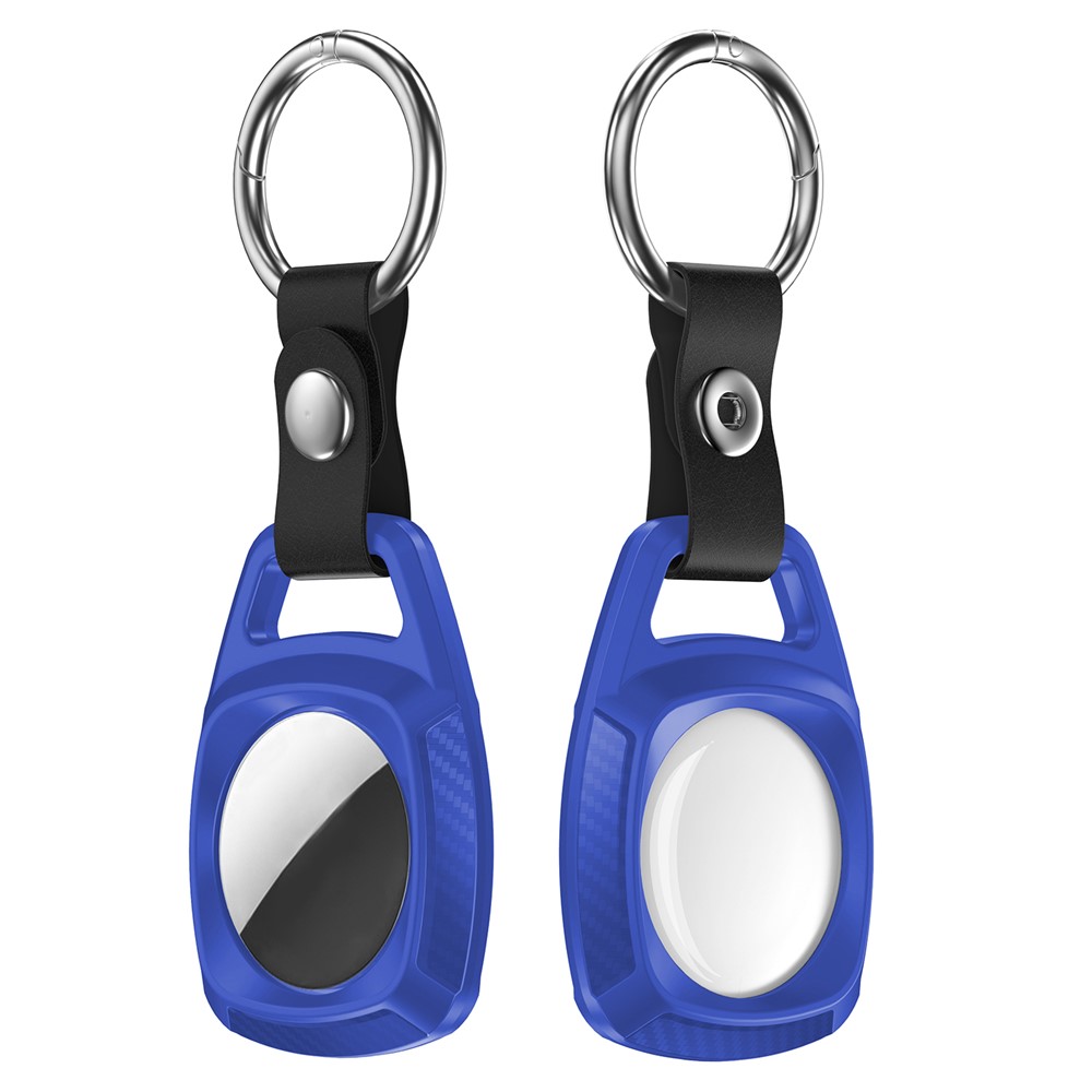 Carbon Fiber TPU Protective Cover with Keychain Ring for Apple AirTag - Blue-1