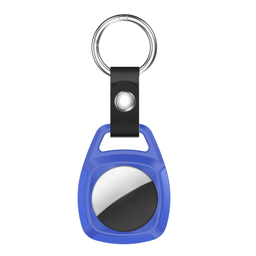 Carbon Fiber TPU Protective Cover with Keychain Ring for Apple AirTag - Blue-2