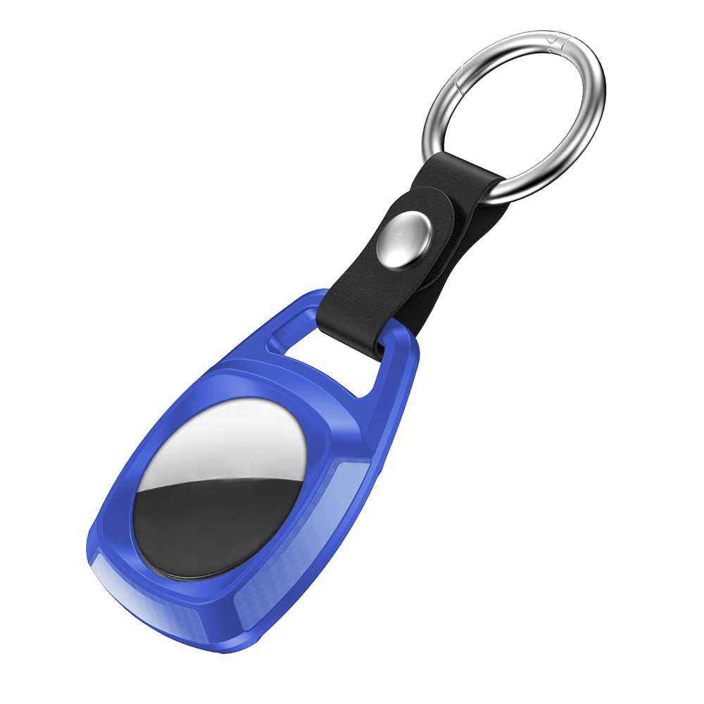 Carbon Fiber TPU Protective Cover with Keychain Ring for Apple AirTag - Blue-3