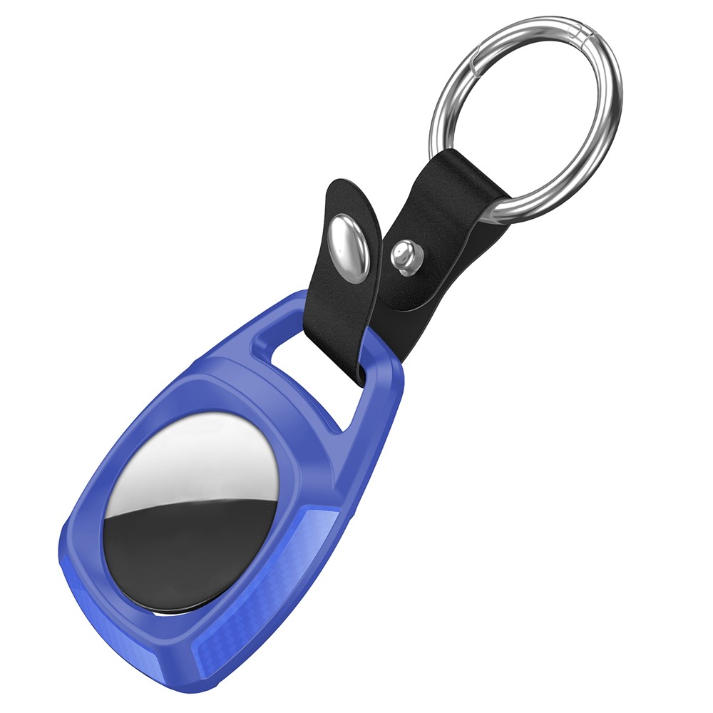 Carbon Fiber TPU Protective Cover with Keychain Ring for Apple AirTag - Blue-4