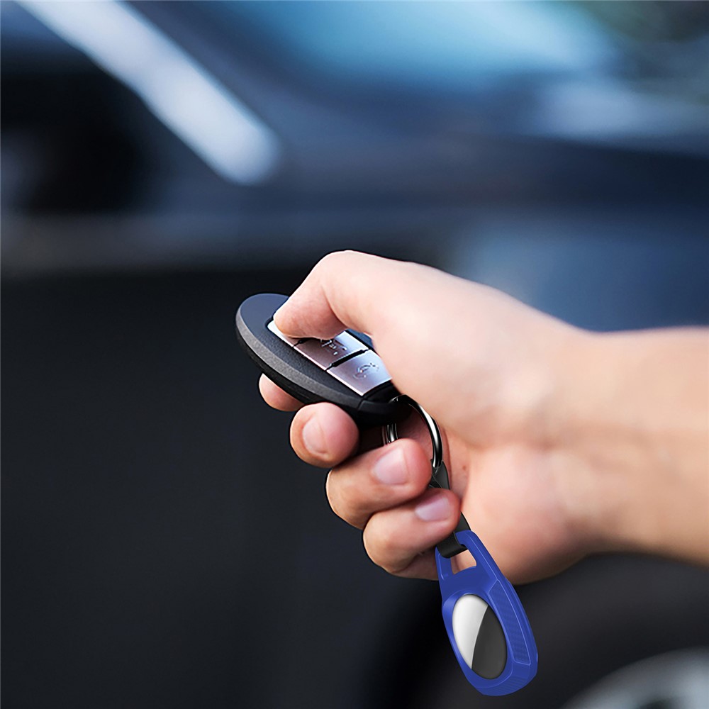 Carbon Fiber TPU Protective Cover with Keychain Ring for Apple AirTag - Blue-5