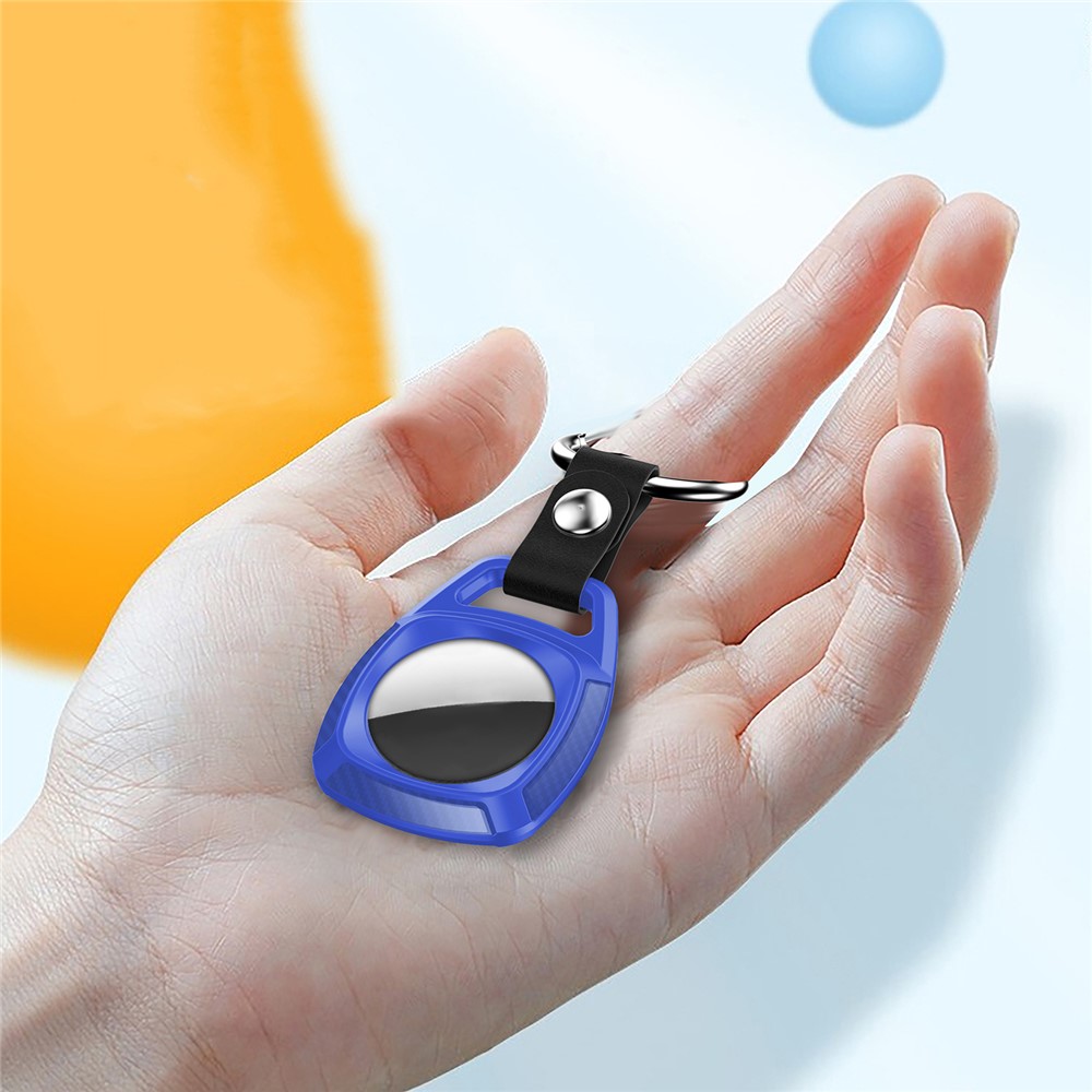 Carbon Fiber TPU Protective Cover with Keychain Ring for Apple AirTag - Blue-6