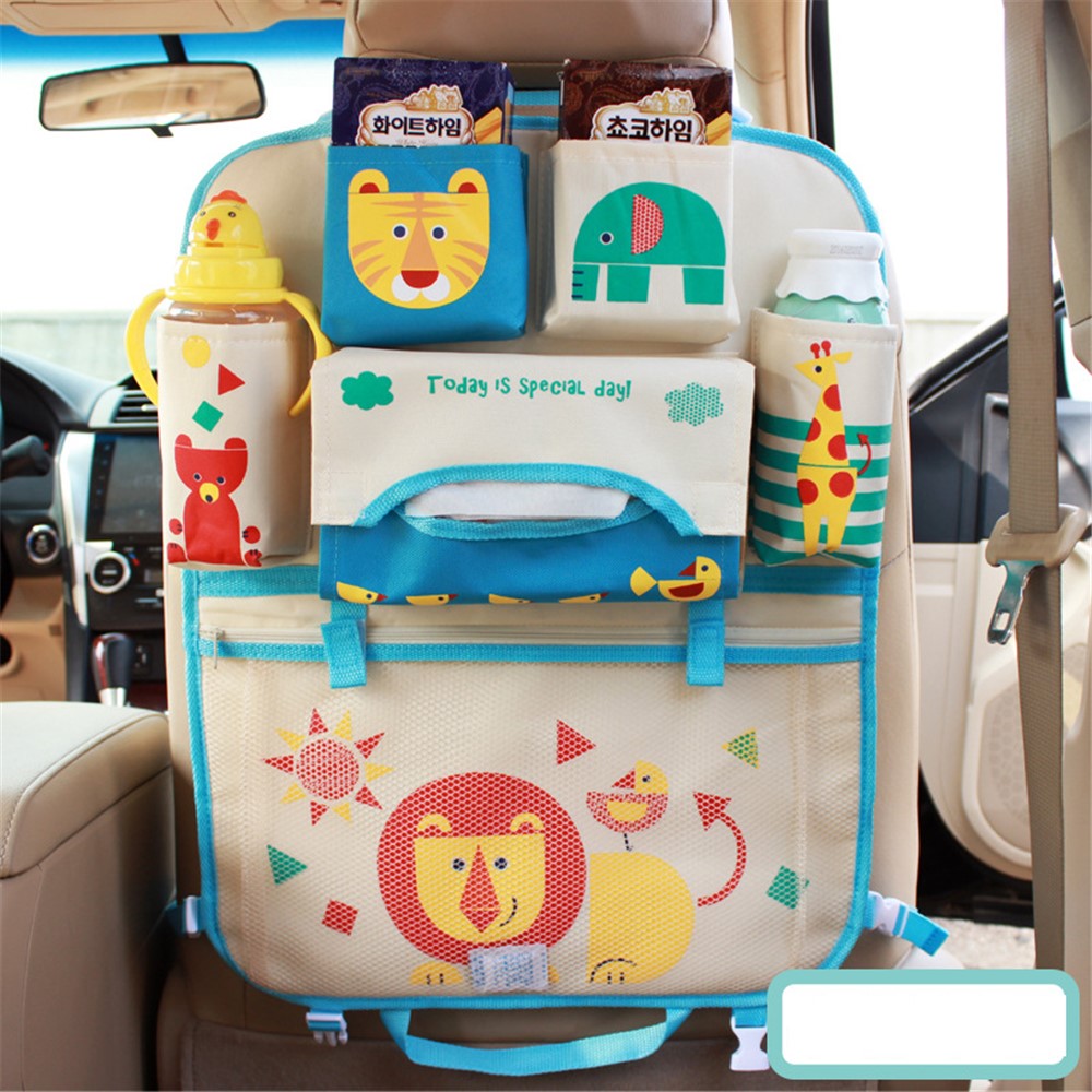 Lion - Cute Cartoon Pattern Car Back Seat Pocket Organizer Multi-pocket Hanging Bag Foldable Storage Collector-1