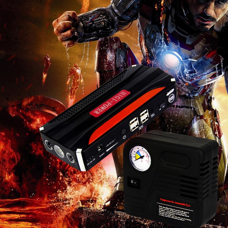 CY-16 12000mAh Emergency Car Jump Starter 4-USB Power Bank with Flashlight Survival Hammer - EU Plug-1