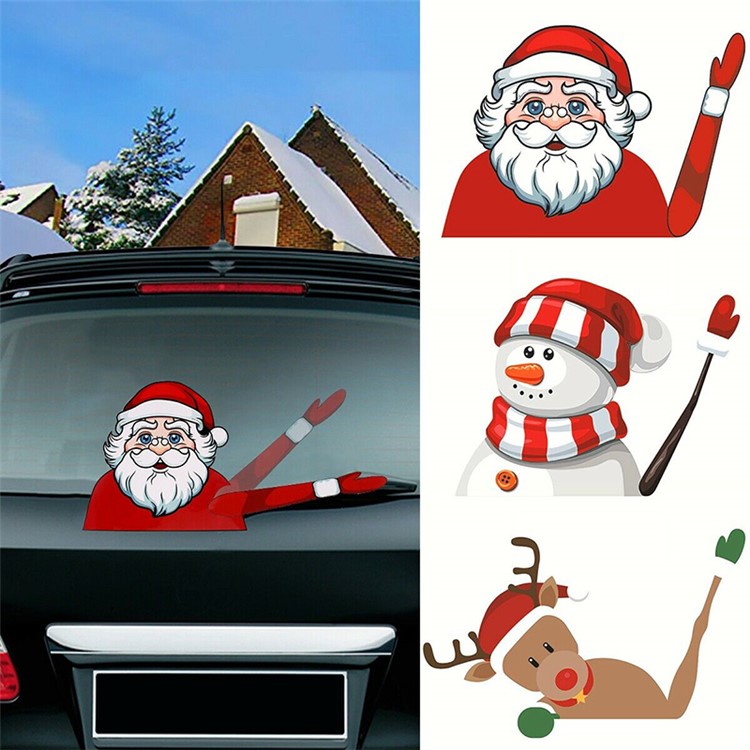 Christmas Rear Windshield Santa Claus Window Decals Car Wiper Decor Sticker Set - Santa Claus 1-3