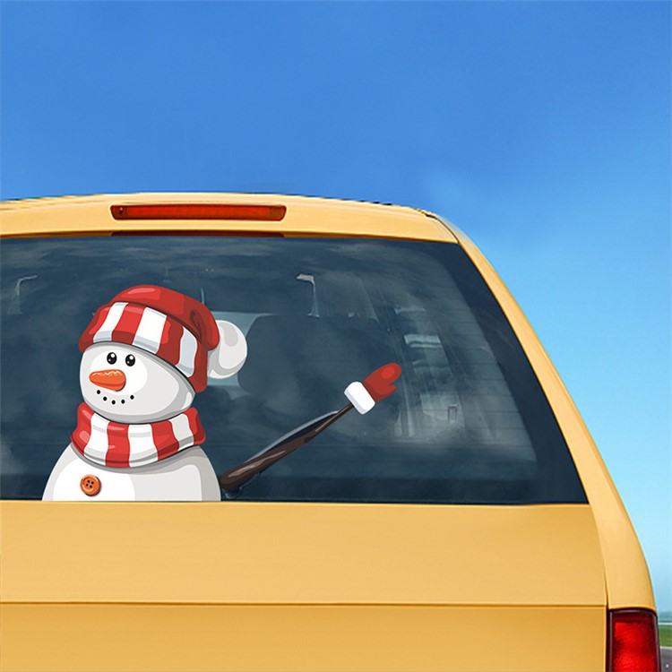 Christmas Rear Windshield Santa Claus Window Decals Car Wiper Decor Sticker Set - Snowman-4