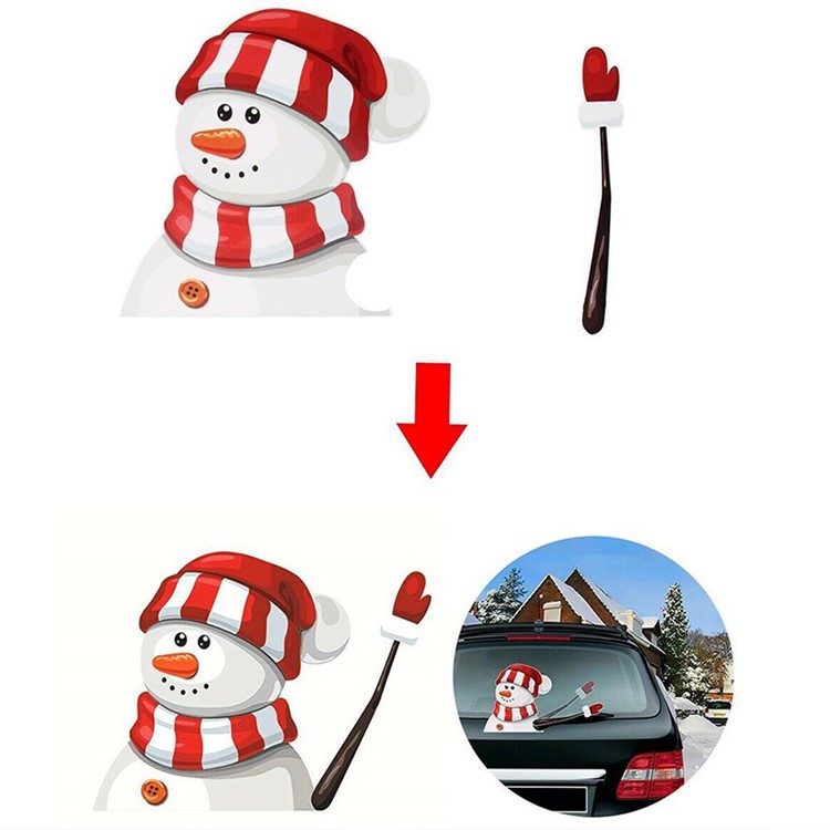 Christmas Rear Windshield Santa Claus Window Decals Car Wiper Decor Sticker Set - Snowman-5