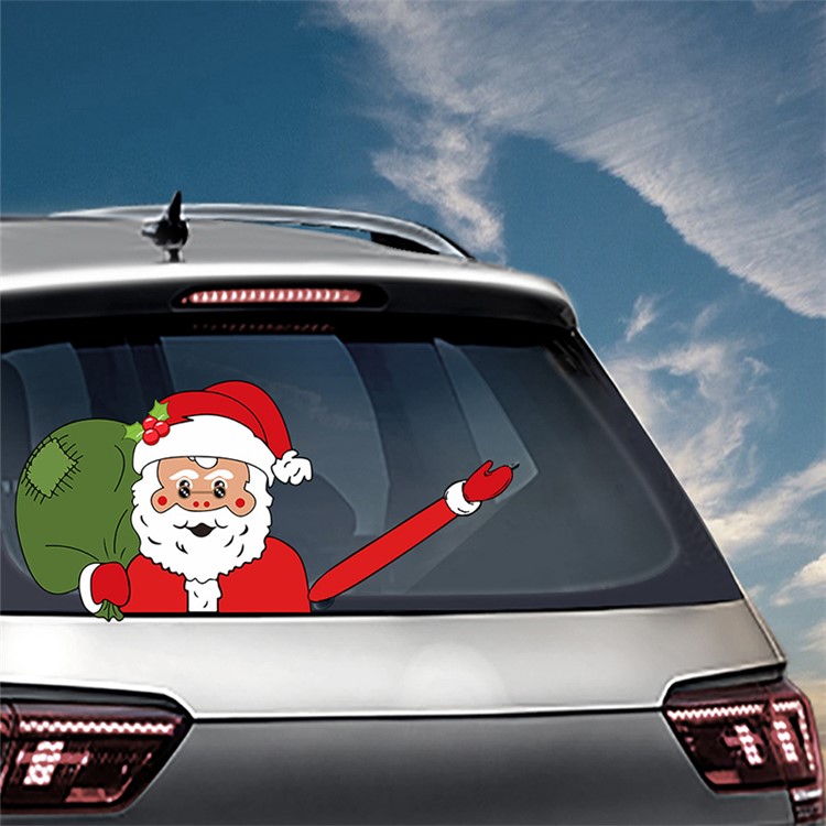 Christmas Rear Windshield Santa Claus Window Decals Car Wiper Decor Sticker Set - Santa Claus 4-2