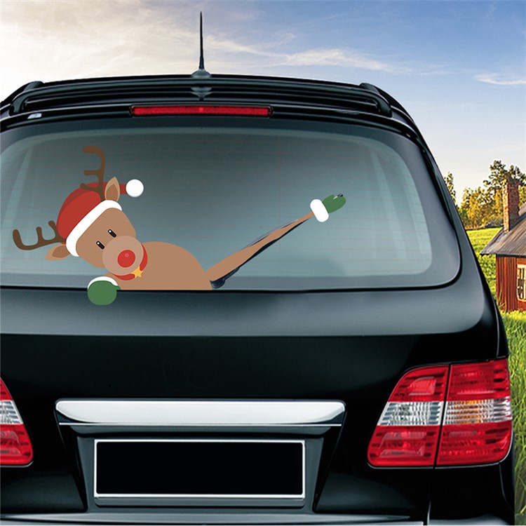 Christmas Rear Windshield Santa Claus Window Decals Car Wiper Decor Sticker Set - Elk-2