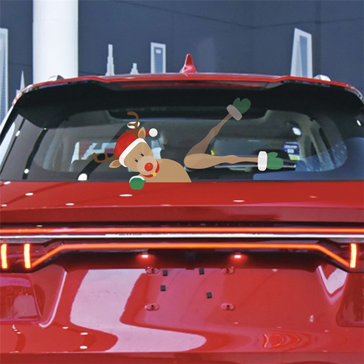 Christmas Rear Windshield Santa Claus Window Decals Car Wiper Decor Sticker Set - Elk-3