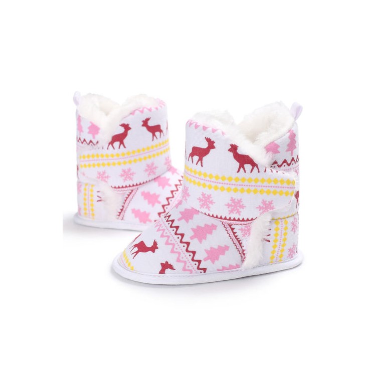 Christmas Elk Baby Soft Sole Snow Boots Soft Crib Shoes Toddler Boots - White, Size: 11-1