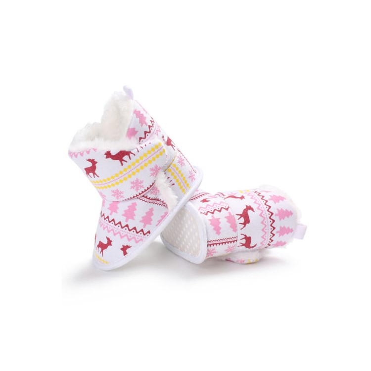 Christmas Elk Baby Soft Sole Snow Boots Soft Crib Shoes Toddler Boots - White, Size: 11-2
