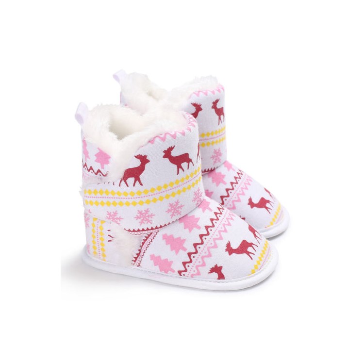 Christmas Elk Baby Soft Sole Snow Boots Soft Crib Shoes Toddler Boots - White, Size: 11-3