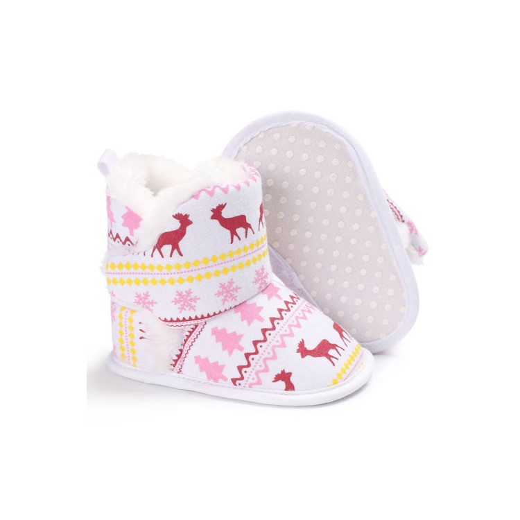 Christmas Elk Baby Soft Sole Snow Boots Soft Crib Shoes Toddler Boots - White, Size: 11-5