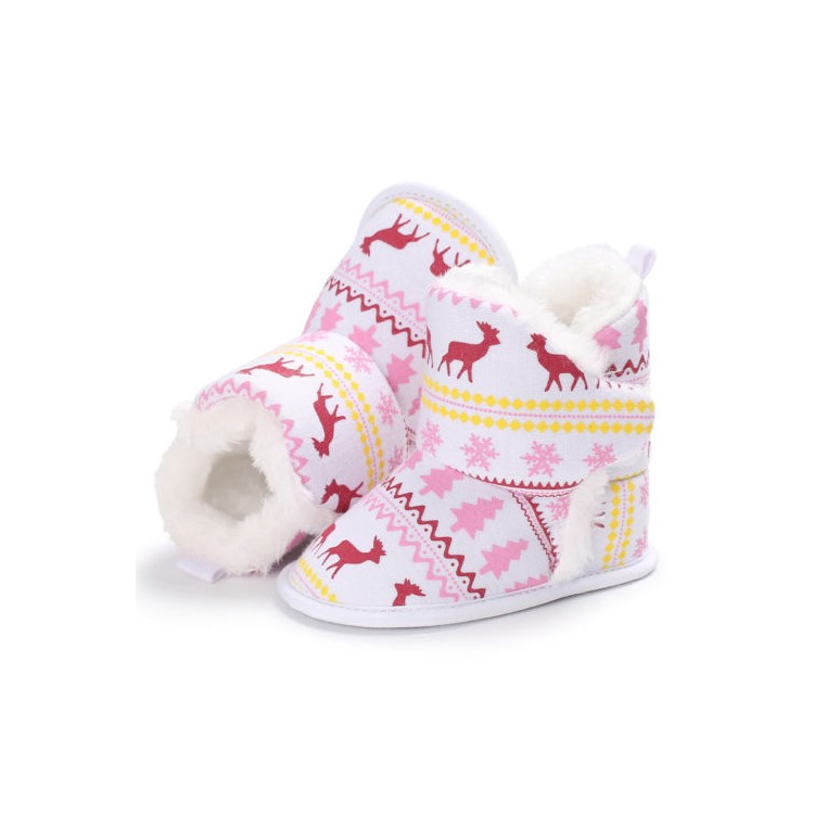 Christmas Elk Baby Soft Sole Snow Boots Soft Crib Shoes Toddler Boots - White, Size: 11-6