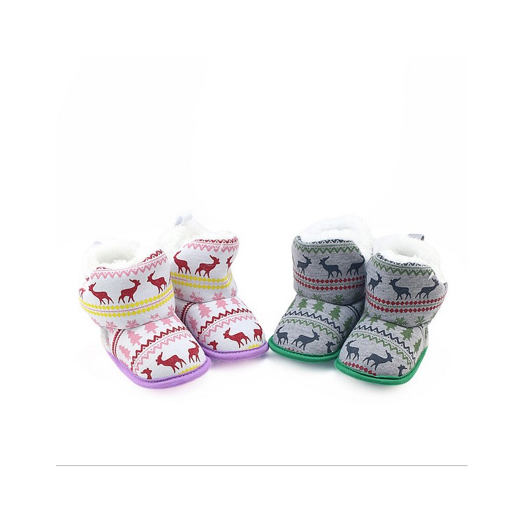 Christmas Elk Baby Soft Sole Snow Boots Soft Crib Shoes Toddler Boots - White, Size: 11-9