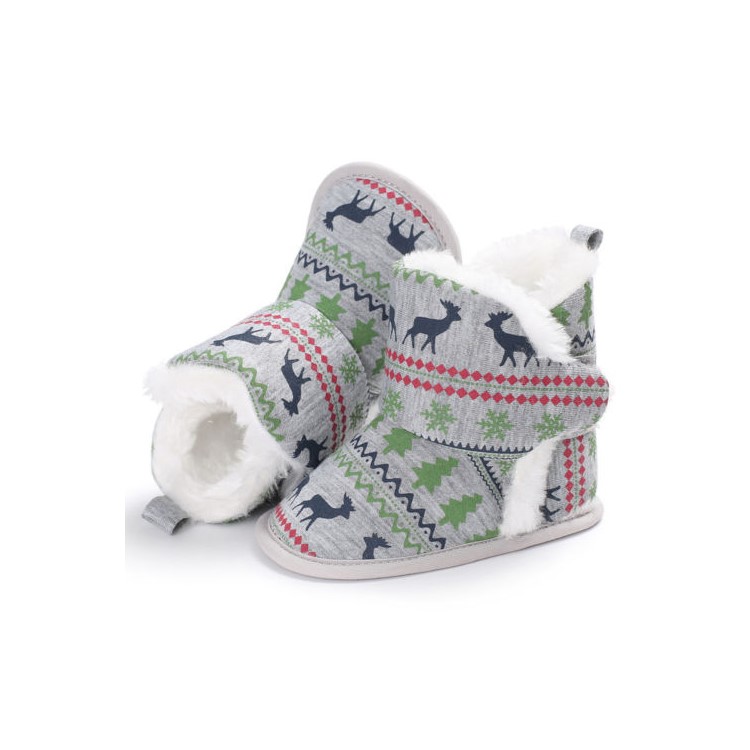 Christmas Elk Baby Soft Crib Shoes Toddler Warm Winter Snow Boots Boots - Grey, Size: 13-1