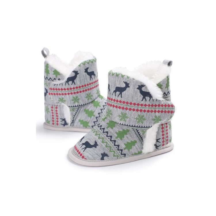 Christmas Elk Baby Soft Crib Shoes Toddler Warm Winter Snow Boots Boots - Grey, Size: 13-2